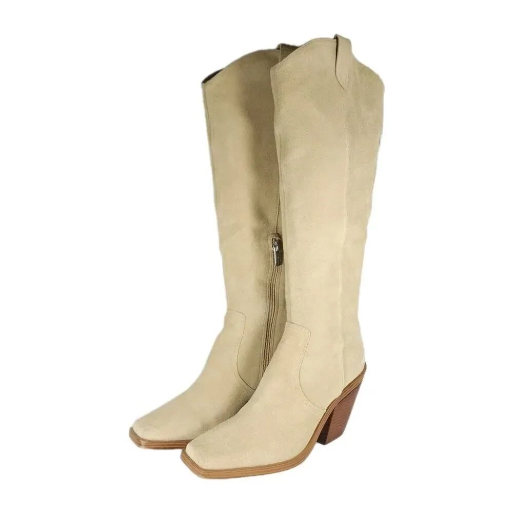 Vince Camuto Women's Afelia US 9M Beige Suede Knee High Western Boots